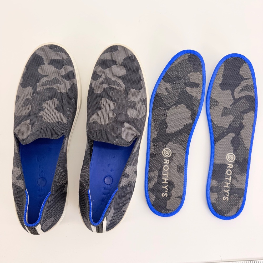 Rothys The Sneaker Grey Camo Slip On Knit Shoes Womens Size 9.5